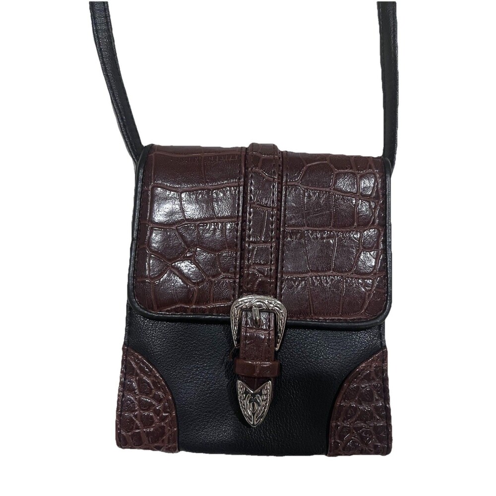 Women’s Faux Alligator Cross Body Bag With Western Buckle Multiple Compartments